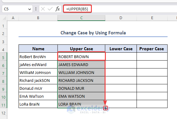 Apply upper case formula