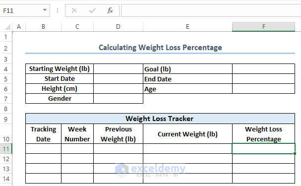 Creating Table for Weight Loss Percentage