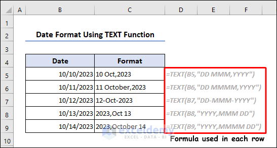 Date format using TEXT function