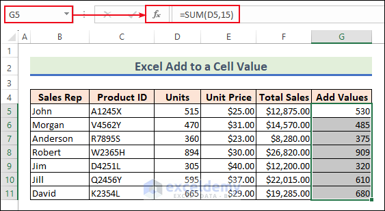 Excel Add to a Cell Value