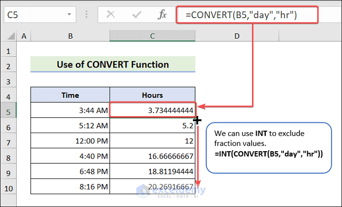 Time Conversion into Hours using CONVERT Function