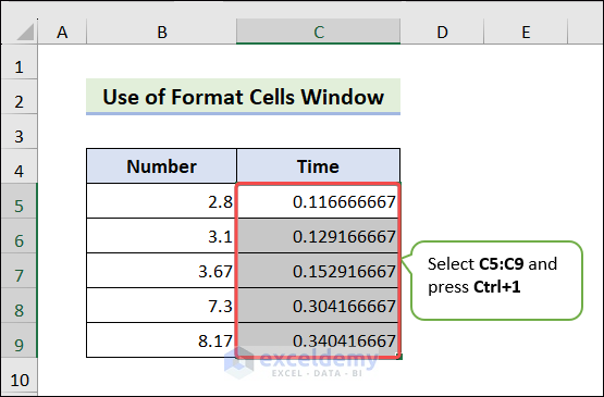 Use shortcut to open Format Cells Window