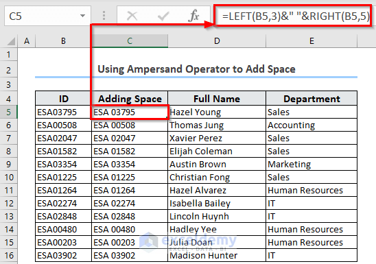 Using Ampersand Operator to Add Space in Excel Cell