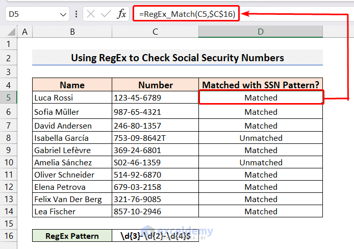 Using RegEx_Match function to Check Social Security Numbers