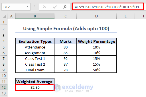 Weighted Average Using Only Sum Function (100)