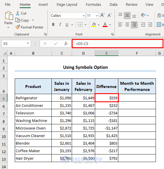 Calculating difference between sales