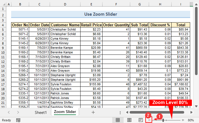 Zooming Slider to Zoom Out in Excel