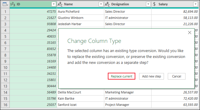 Select Replace Current option