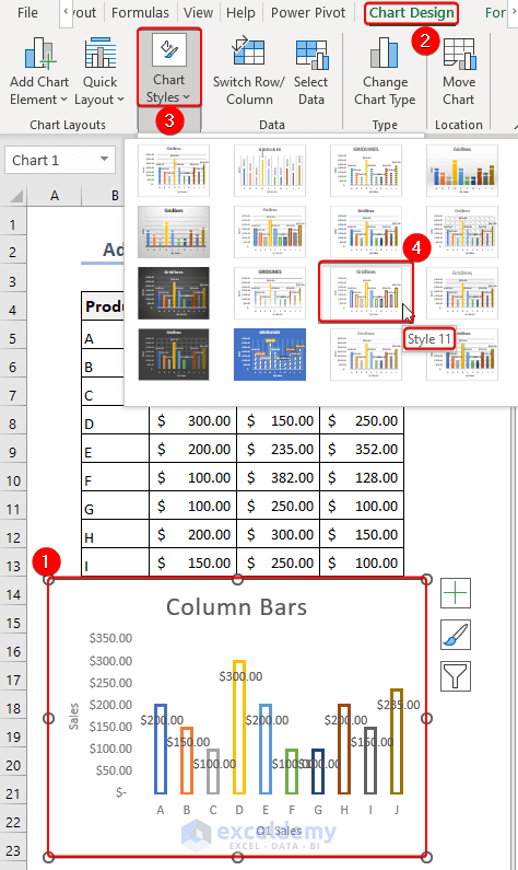 Using Style 11 from Chart Style in Excel