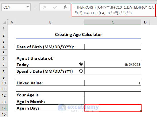 Ageing formula in Excel for age in days