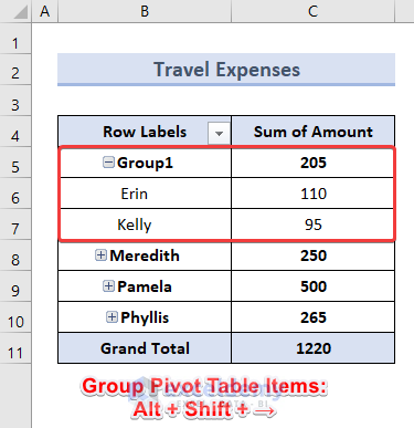 Keyboard Shortcut to Group Pivot Table Items