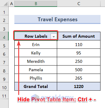 Keyboard Shortcut to Hide (filter out) Pivot Table Item