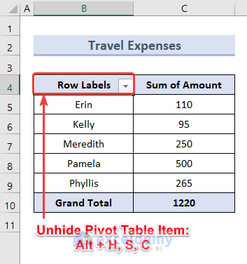Keyboard Shortcut to Unhide (clear filter on) Pivot Table Item
