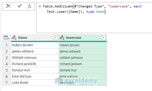 Outcome of lowercase in power query