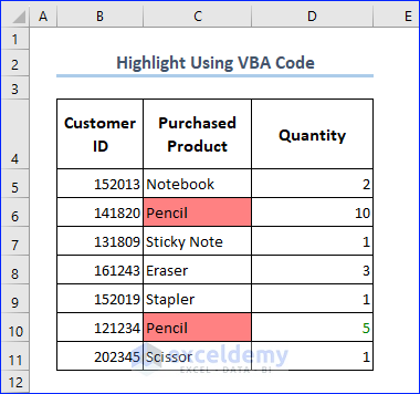 Highlight Text by Applying VBA Code in Excel