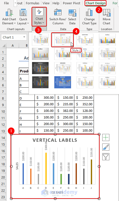 Using Style 2 from Chart Style in Excel