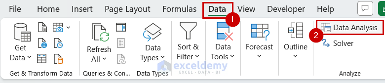 Selecting Data Analysis Feature