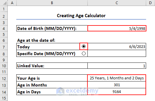 Demonstration of age calculator with current date