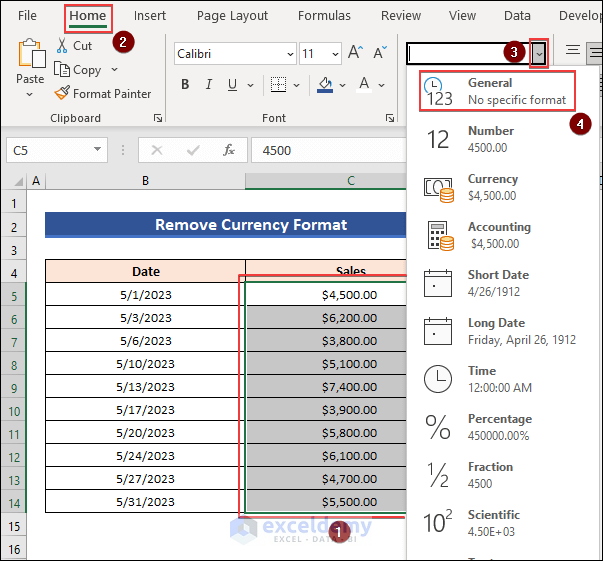 Remove Currency Format