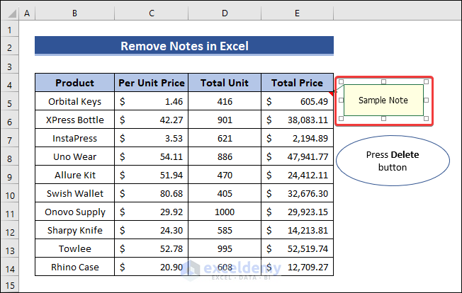 Remove Notes in Excel
