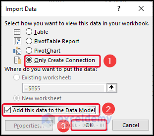 Selecting items from Import Data dialog box