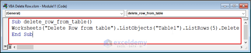 VBA code to delete rows from table