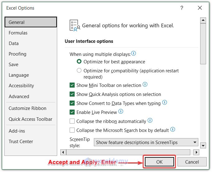 Keyboard Shortcut to Accept and Apply Settings
