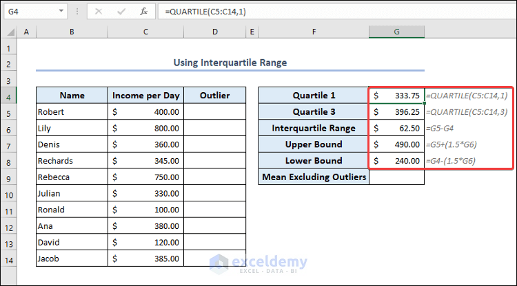 Use QUARTILE Function to Get Interquartile Range
