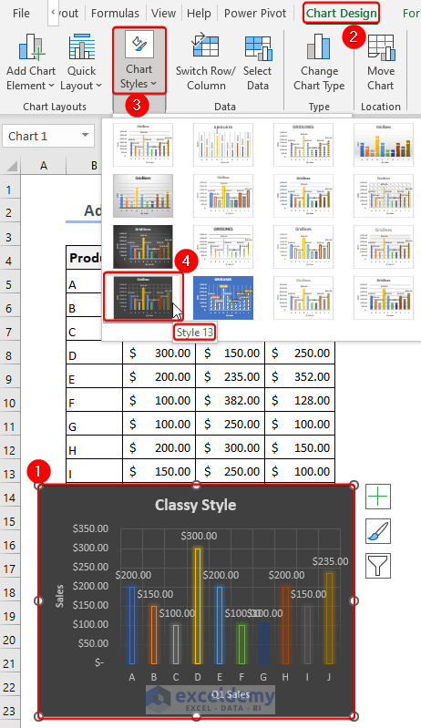 Using Style 13 from Chart Style in Excel