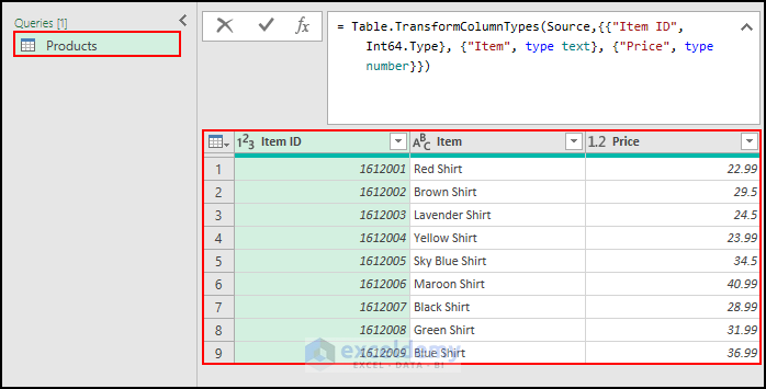 22- showing products table in power query