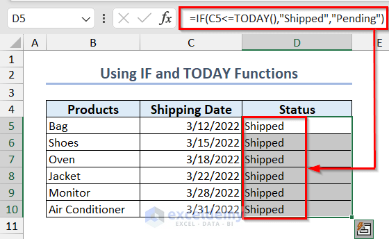 Applying IF and TODAY Functions for Date Range in Excel