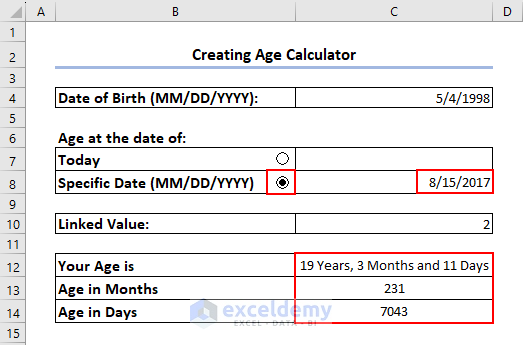 Demonstration of age calculator with certain date