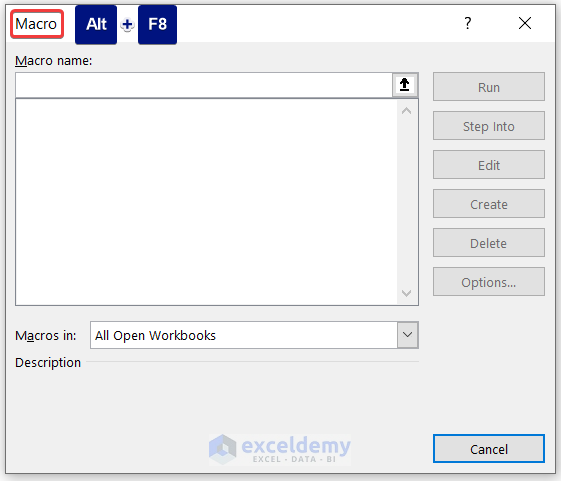 Keyboard Shortcut to Open Macro Dialog Box