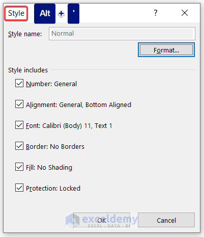 Keyboard Shortcut to Open Modify Cell Style Dialog Box
