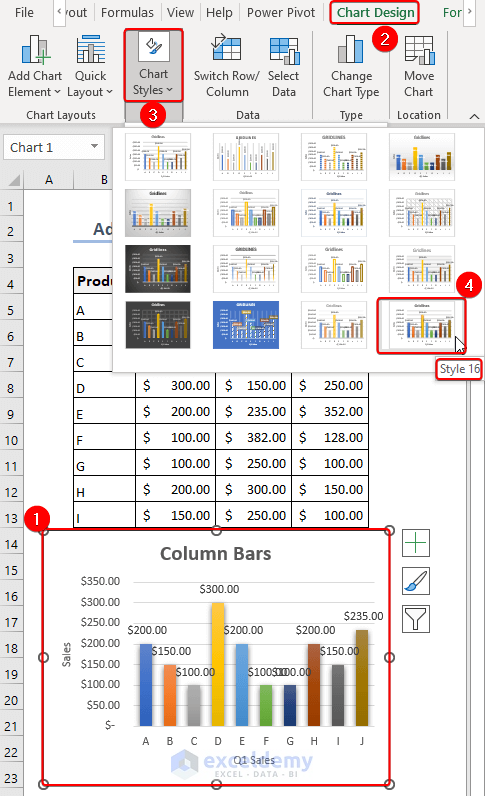 Using Style 16 from Chart Style in Excel