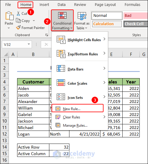 clicking on New Rule on Conditional Formatting