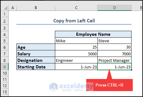 Copy from left cell