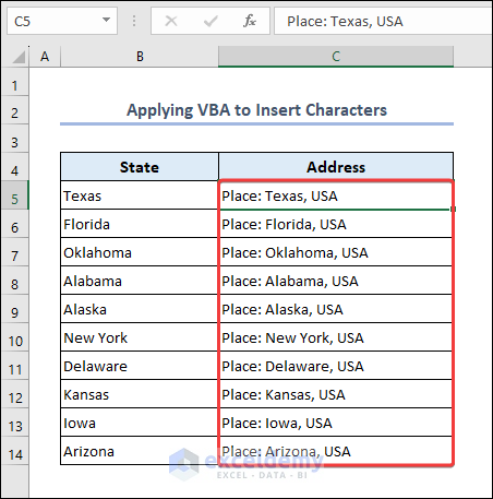 Apply VBA to Insert Characters