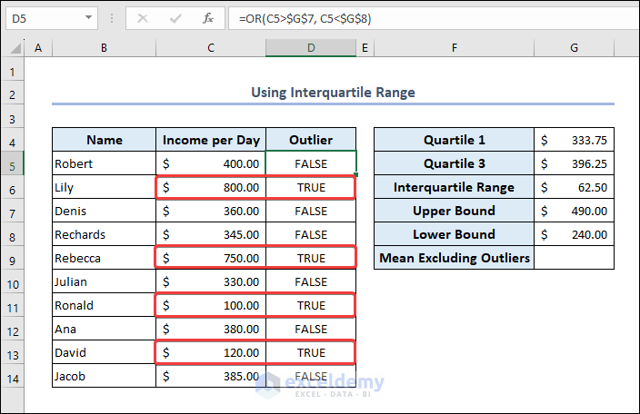 Use Interquartile Range to Get Outliers