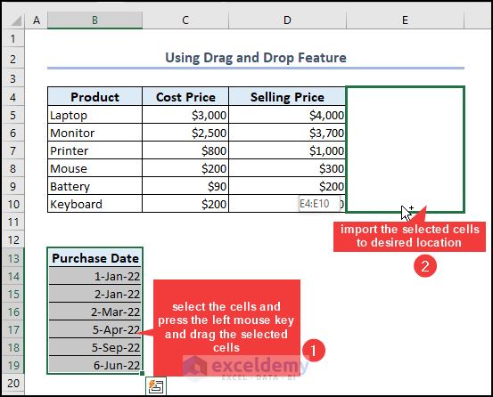 Dragging Cells to Copy