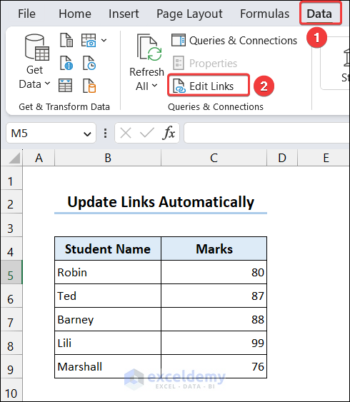 opening Edit Links tool to update links in Excel
