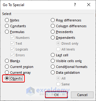 Selecting Object from the Go To Special window