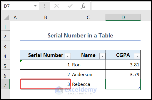 Serial Number in a Table