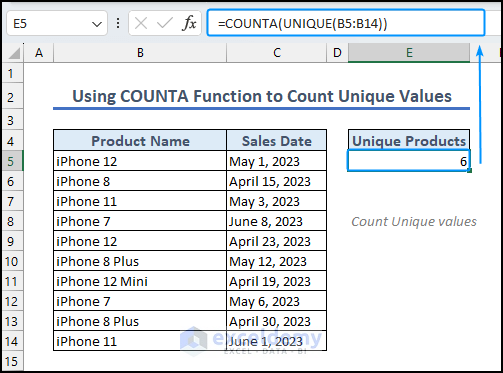 using COUNTA function to count unique values