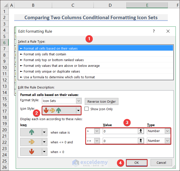 Comparing Two Columns Conditional Formatting Icon Sets
