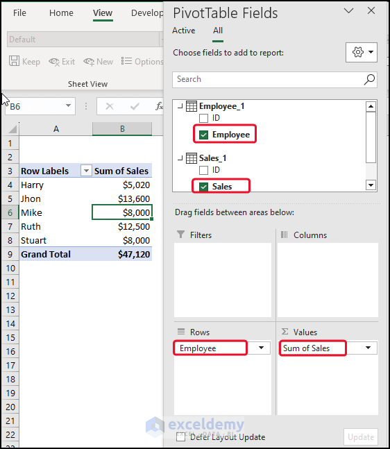 Created Data Model in Excel