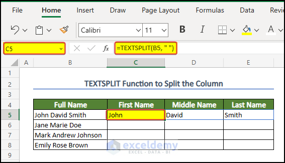 TEXTSPLIT function to split columns