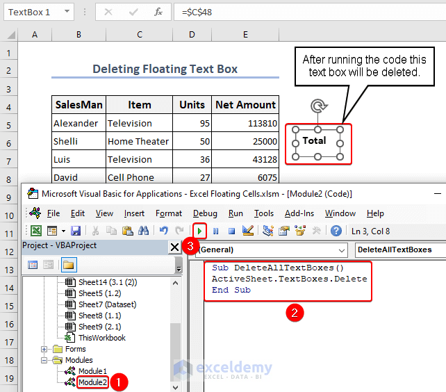 Inserting VBA code to remove the text box