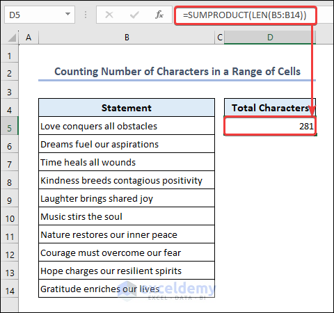 Count Number of Characters in a Range of Cells