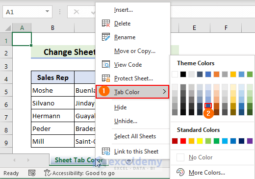 organize sheets by Changing Sheet Tab Color in Excel